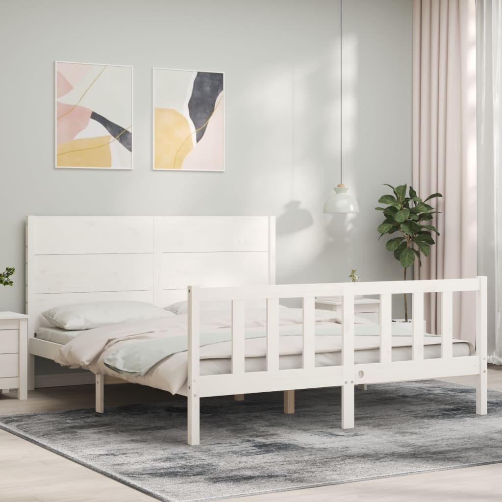 Bed Frame with Headboard White 160x200 cm Solid Wood