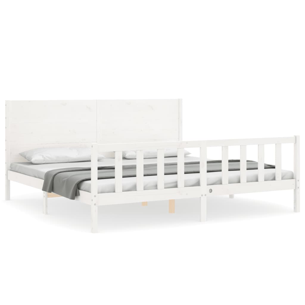 Bed Frame with Headboard White Super King Size Solid Wood