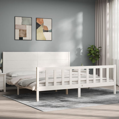 Bed Frame with Headboard White Super King Size Solid Wood