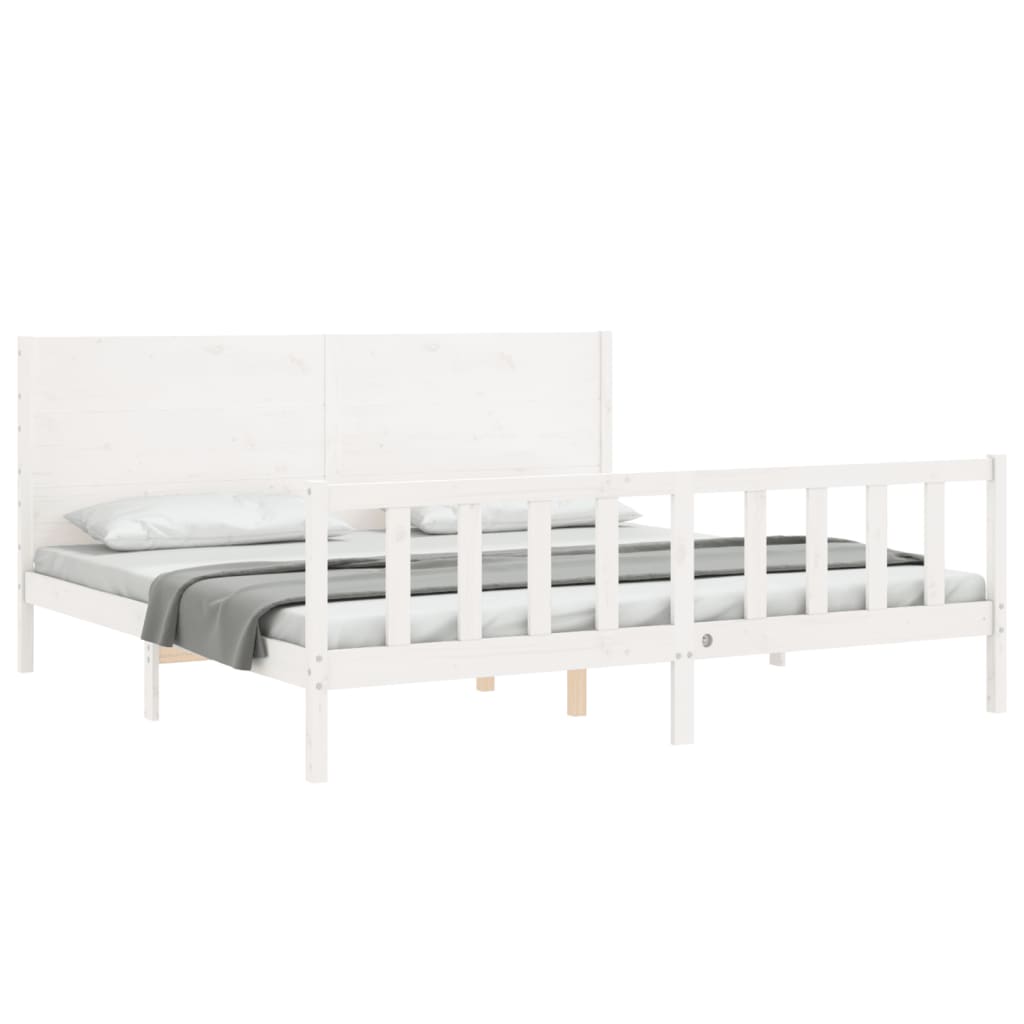 Bed Frame with Headboard White Super King Size Solid Wood