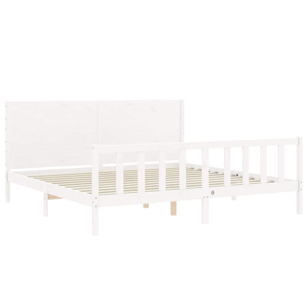 Bed Frame with Headboard White Super King Size Solid Wood