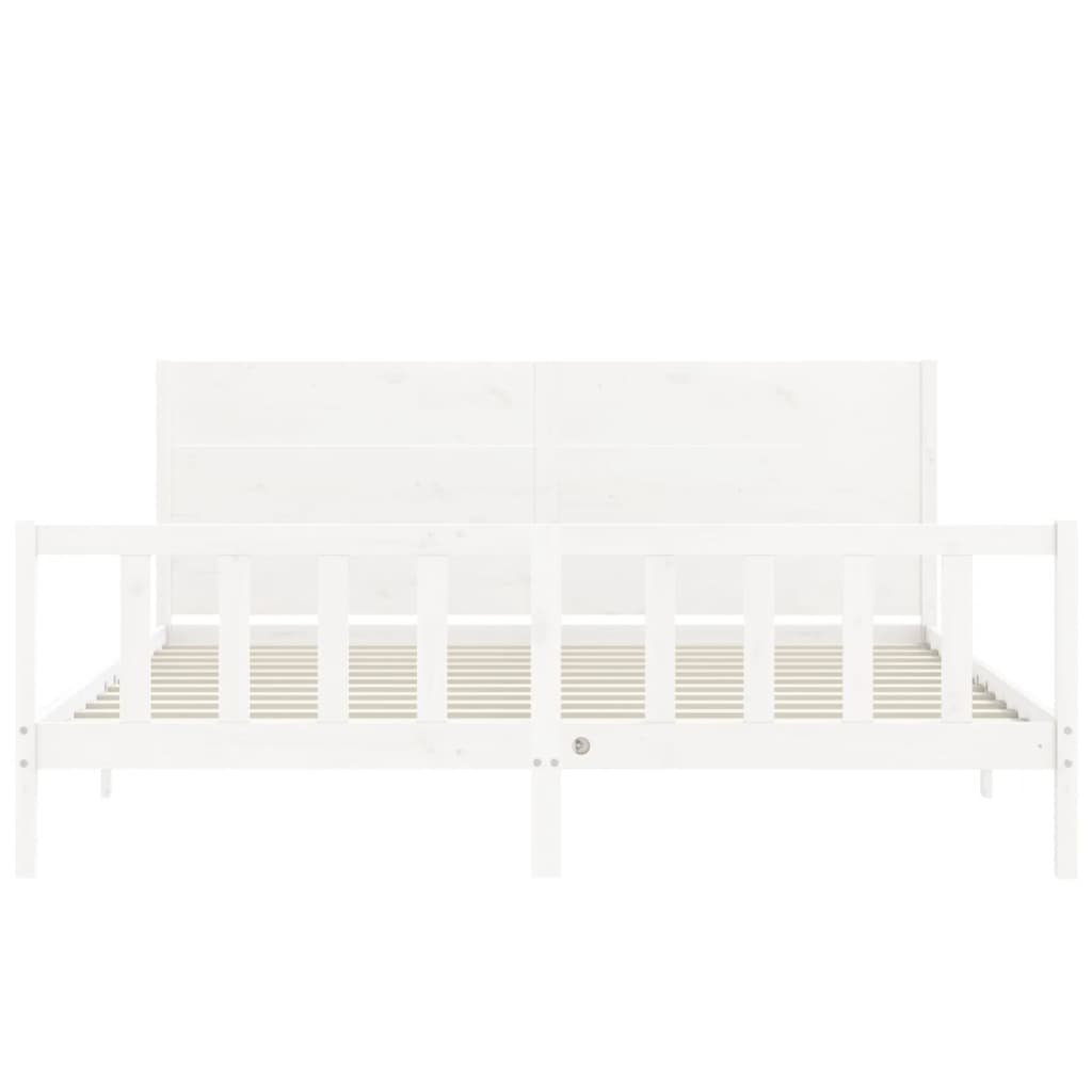 Bed Frame with Headboard White Super King Size Solid Wood