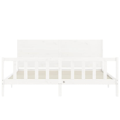 Bed Frame with Headboard White Super King Size Solid Wood