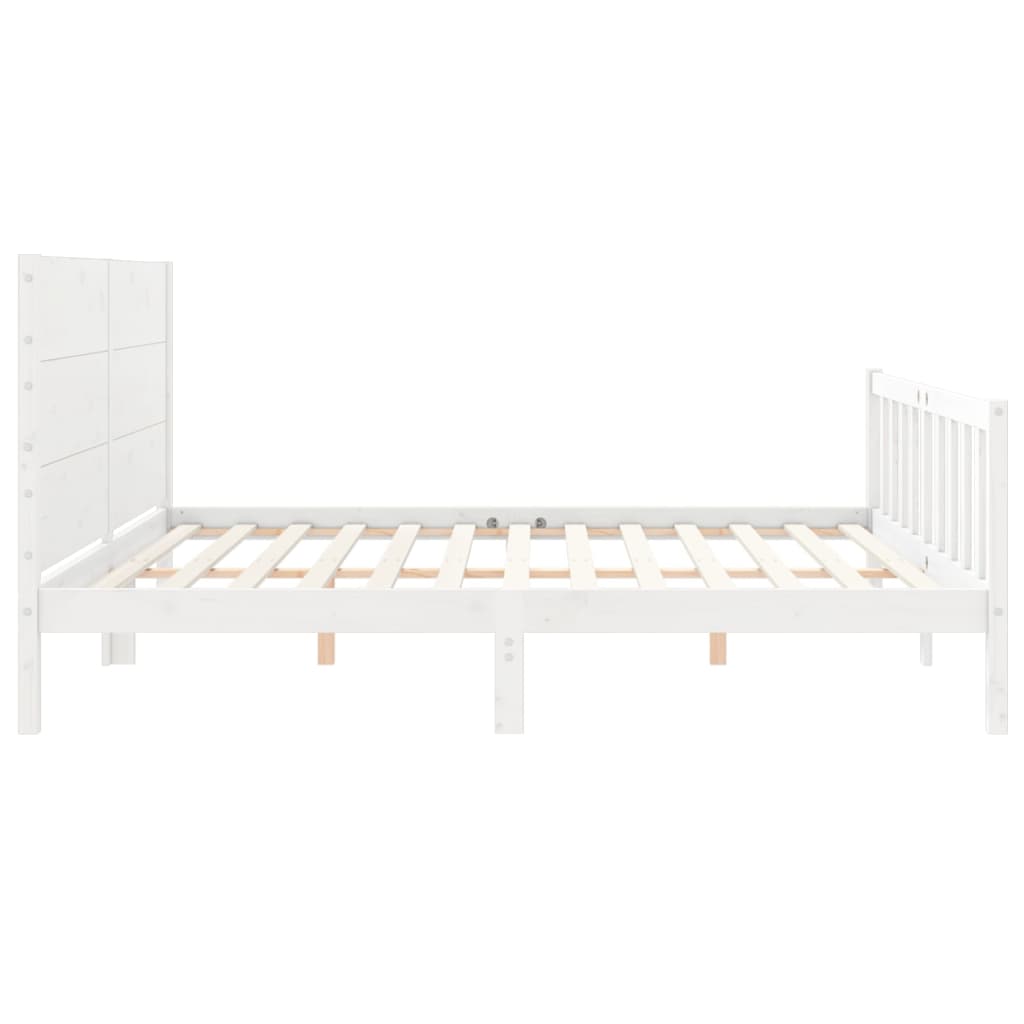 Bed Frame with Headboard White Super King Size Solid Wood