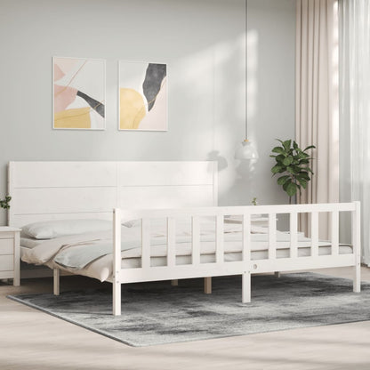 Bed Frame with Headboard White Super King Size Solid Wood