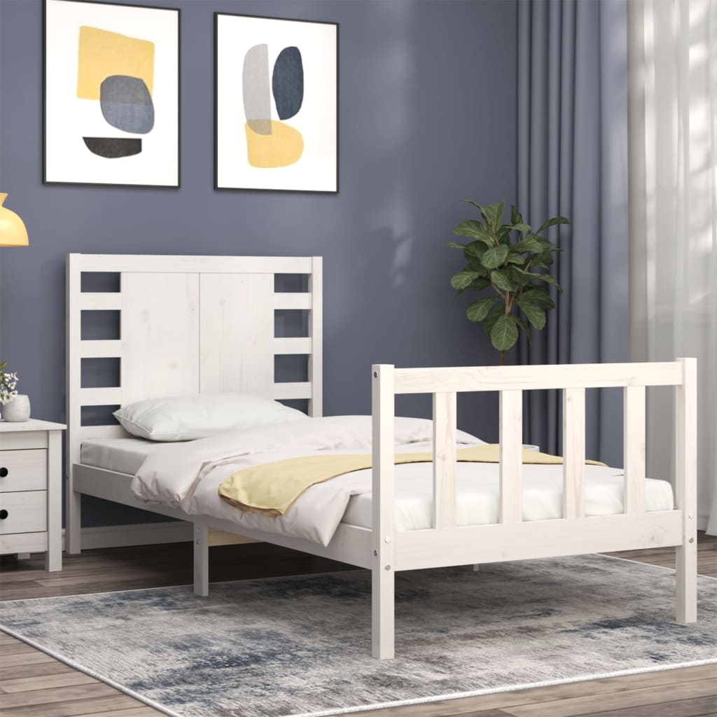 Bed Frame without Mattress White Small Single Solid Wood Pine