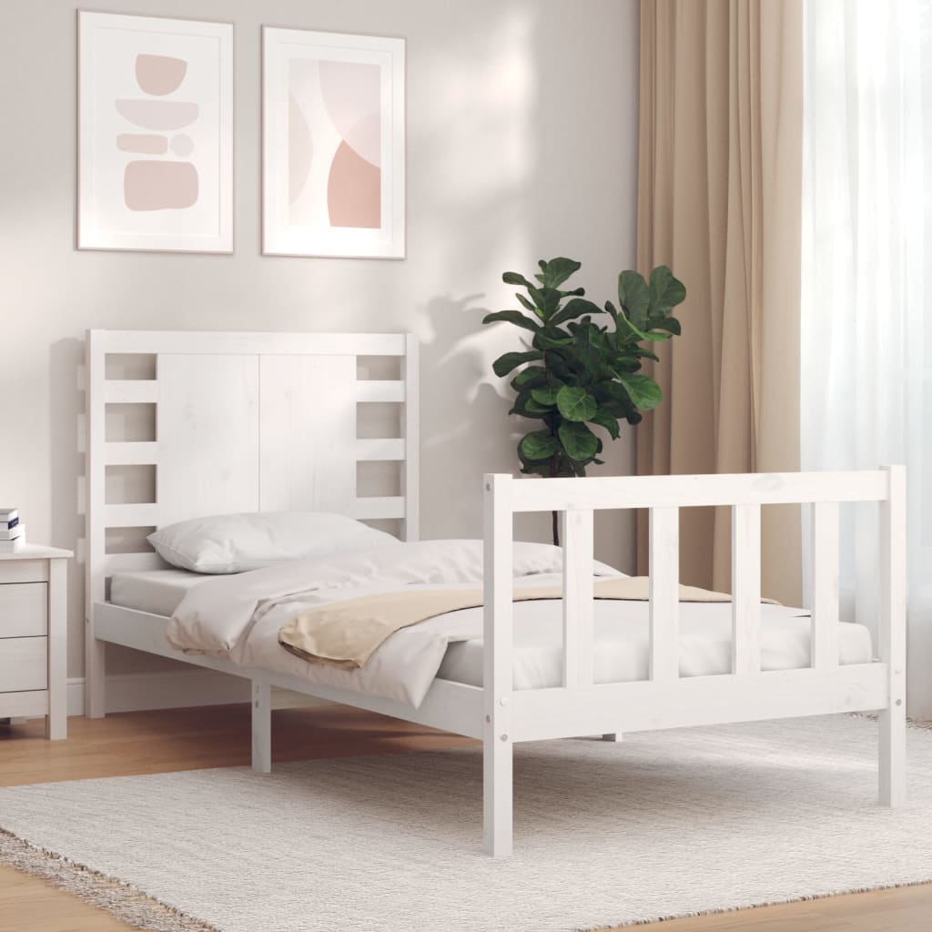 Bed Frame without Mattress White Small Single Solid Wood Pine