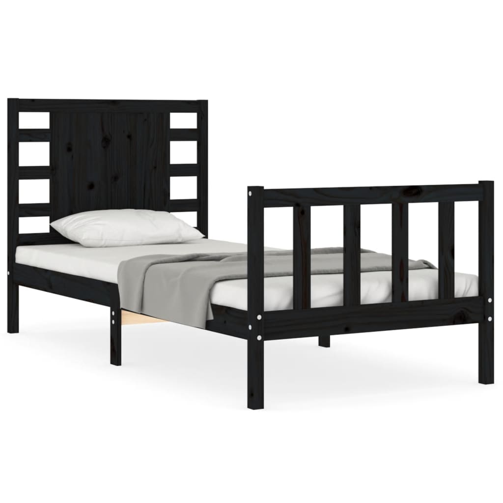 Bed Frame with Headboard Black Single Solid Wood