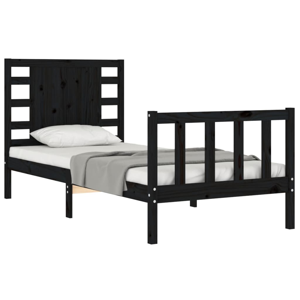 Bed Frame with Headboard Black Single Solid Wood