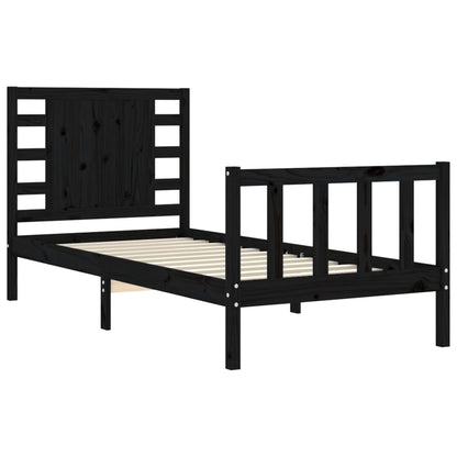 Bed Frame with Headboard Black Single Solid Wood