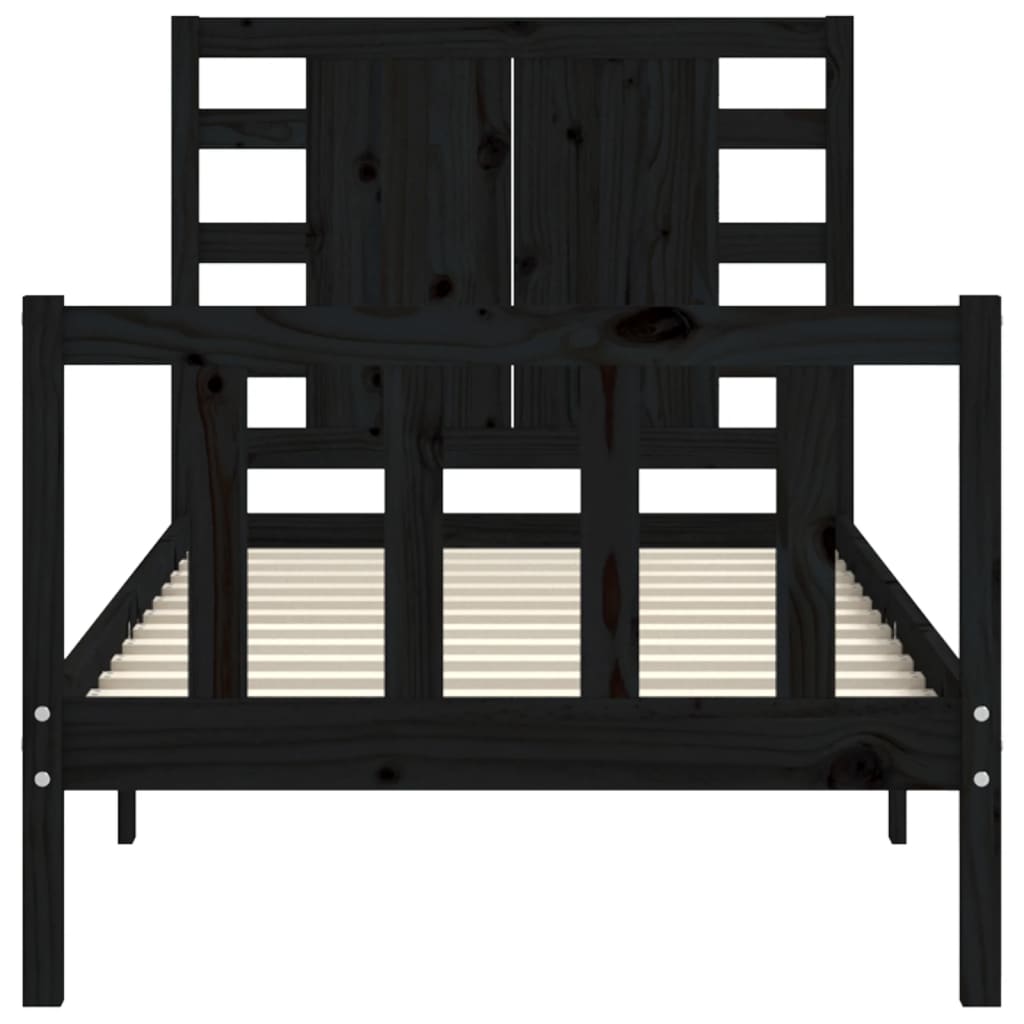 Bed Frame with Headboard Black Single Solid Wood