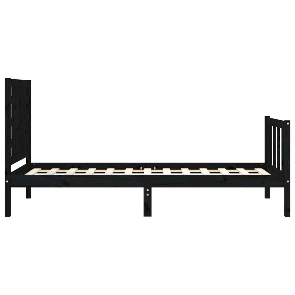 Bed Frame with Headboard Black Single Solid Wood