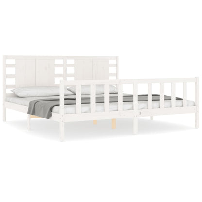 Bed Frame with Headboard White 200x200 cm Solid Wood