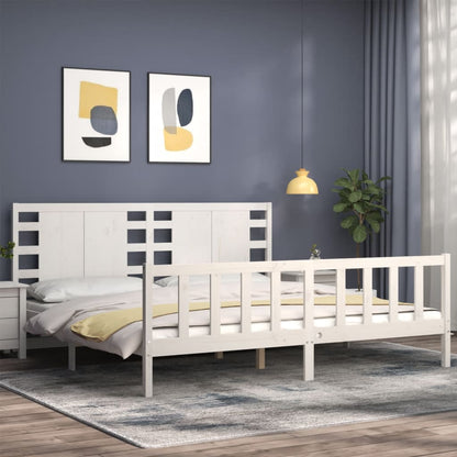 Bed Frame with Headboard White 200x200 cm Solid Wood