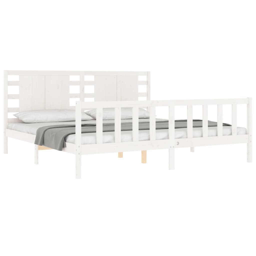 Bed Frame with Headboard White 200x200 cm Solid Wood