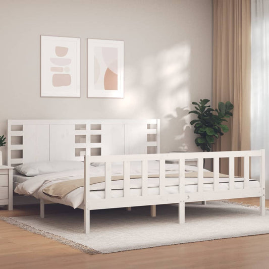 Bed Frame with Headboard White 200x200 cm Solid Wood