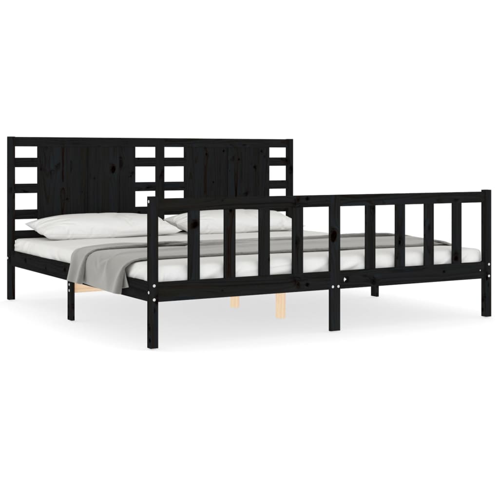 Bed Frame with Headboard Black 200x200 cm Solid Wood