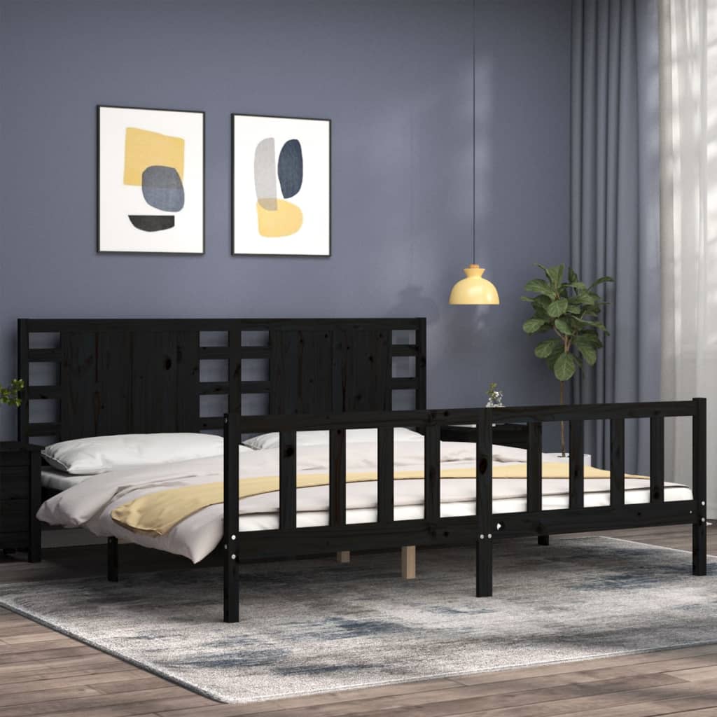 Bed Frame with Headboard Black 200x200 cm Solid Wood