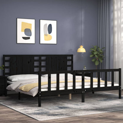 Bed Frame with Headboard Black 200x200 cm Solid Wood