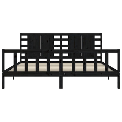 Bed Frame with Headboard Black 200x200 cm Solid Wood