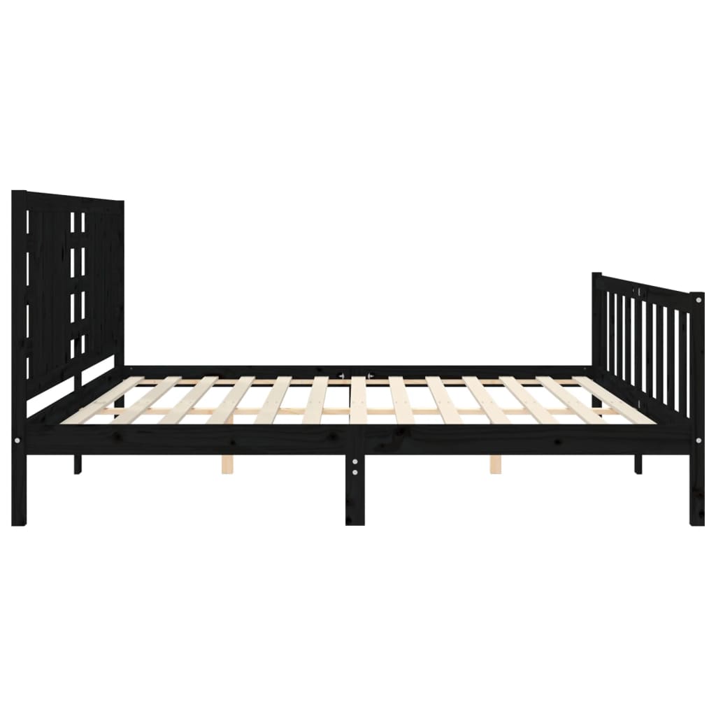 Bed Frame with Headboard Black 200x200 cm Solid Wood