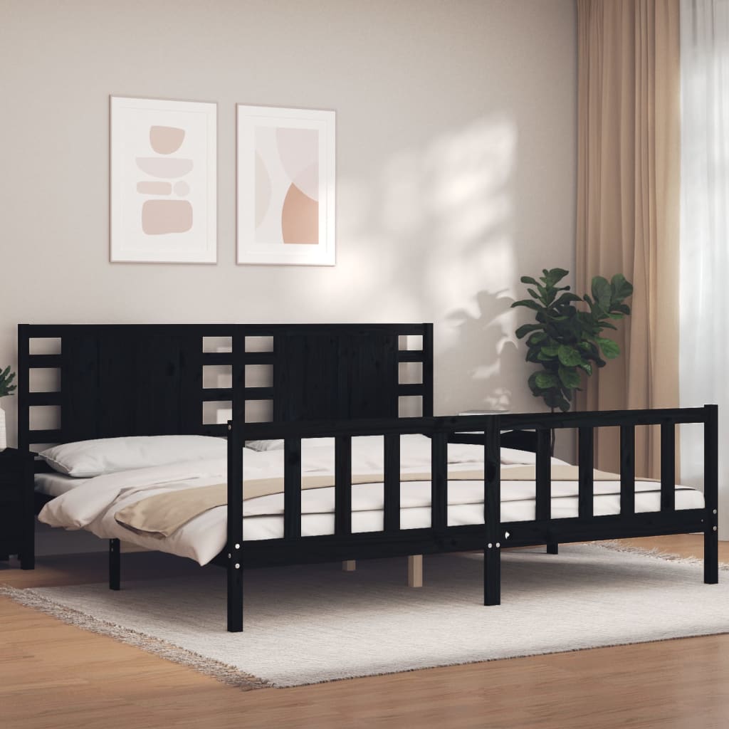 Bed Frame with Headboard Black 200x200 cm Solid Wood