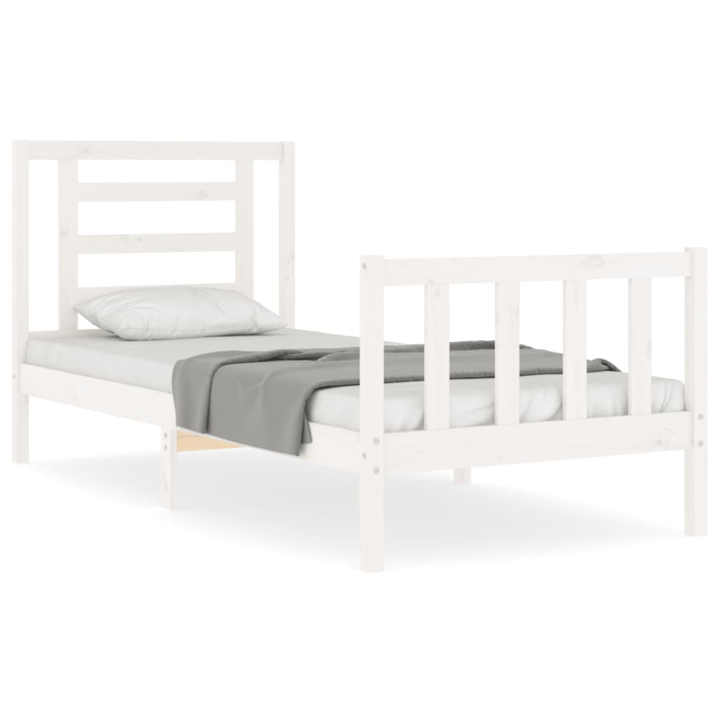 Bed Frame with Headboard White Single Solid Wood