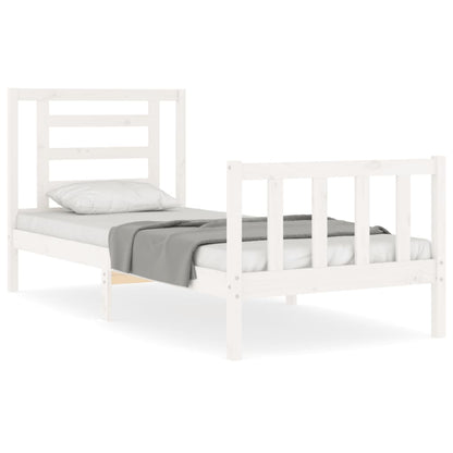 Bed Frame with Headboard White Single Solid Wood