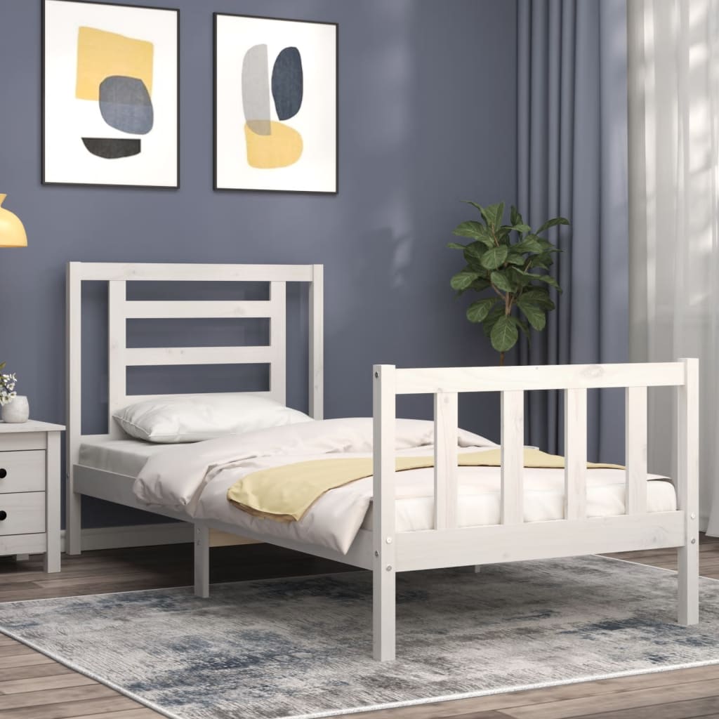 Bed Frame with Headboard White Single Solid Wood