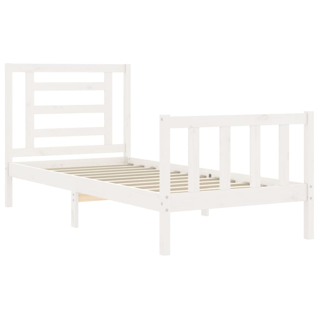 Bed Frame with Headboard White Single Solid Wood