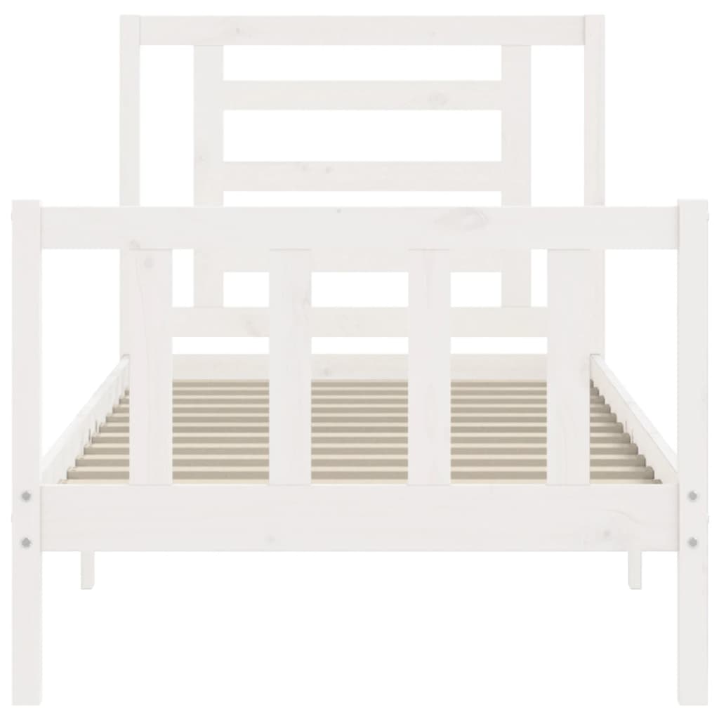 Bed Frame with Headboard White Single Solid Wood