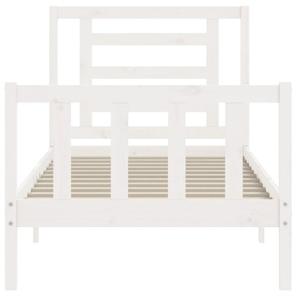 Bed Frame with Headboard White Single Solid Wood