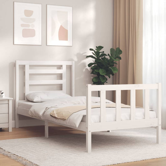 Bed Frame with Headboard White Single Solid Wood