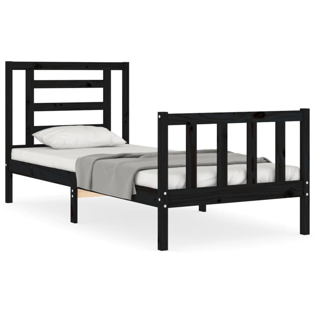 Bed Frame with Headboard Black Single Solid Wood