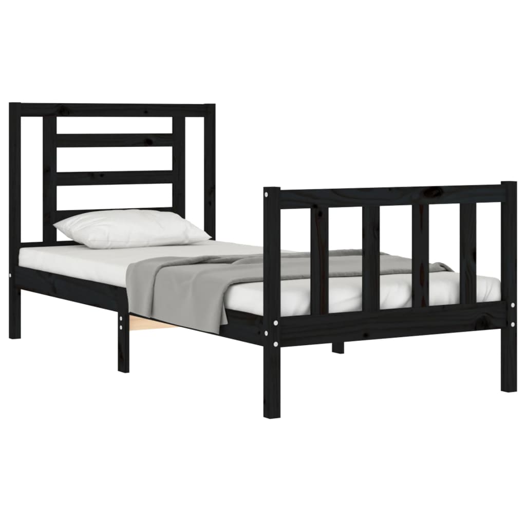 Bed Frame with Headboard Black Single Solid Wood