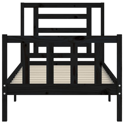 Bed Frame with Headboard Black Single Solid Wood