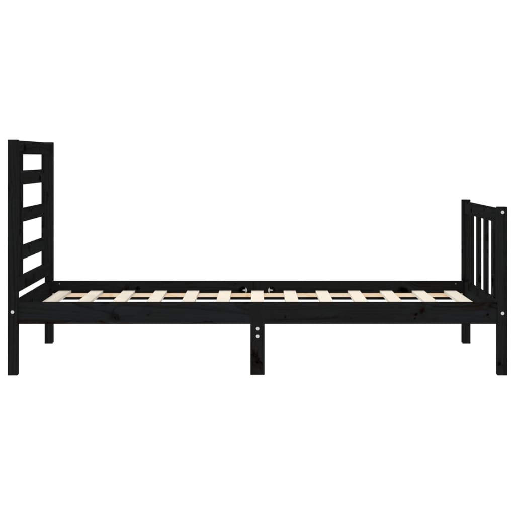 Bed Frame with Headboard Black Single Solid Wood