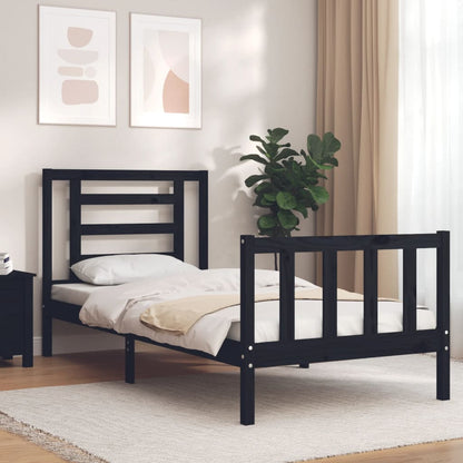 Bed Frame with Headboard Black Single Solid Wood