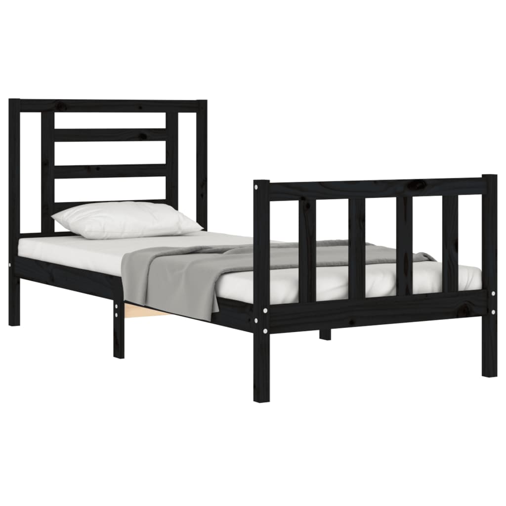 Bed Frame with Headboard Black 100x200 cm Solid Wood