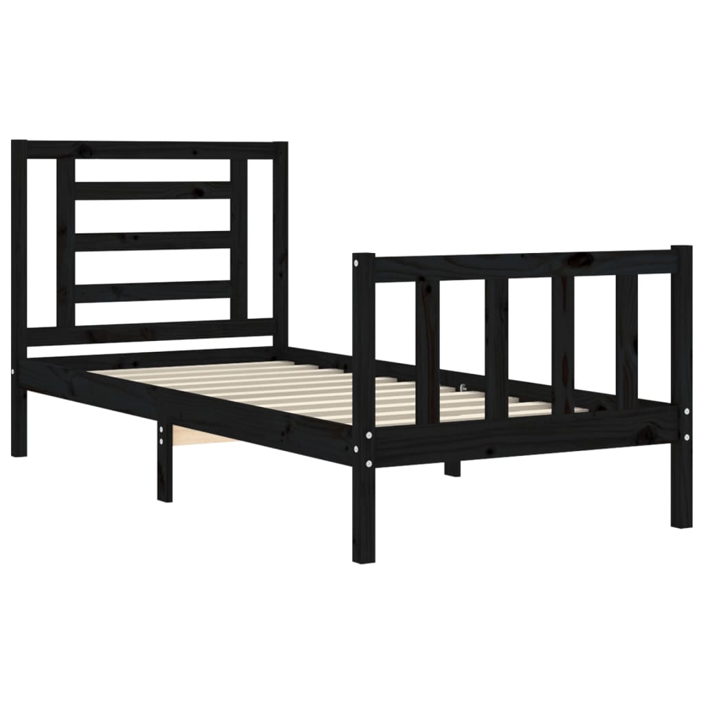 Bed Frame with Headboard Black 100x200 cm Solid Wood