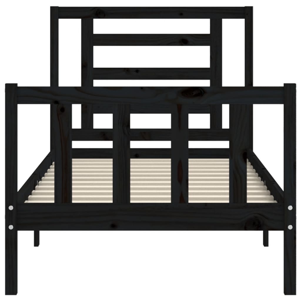 Bed Frame with Headboard Black 100x200 cm Solid Wood