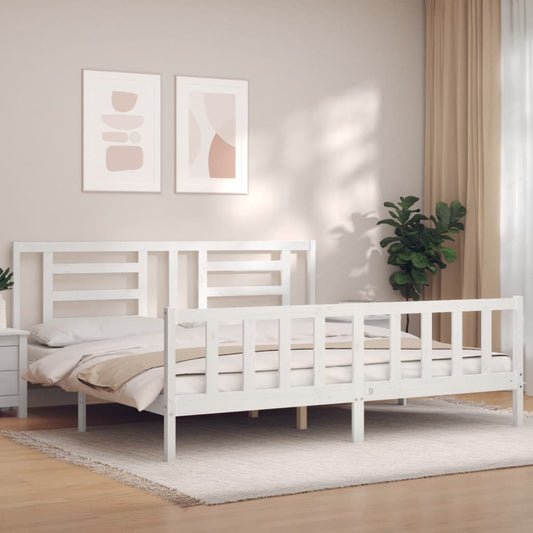 Bed Frame with Headboard White Super King Size Solid Wood