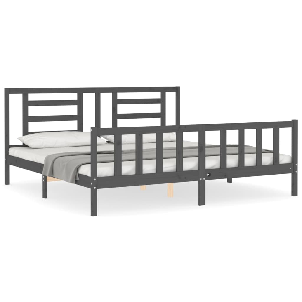 Bed Frame with Headboard Grey 200x200 cm Solid Wood