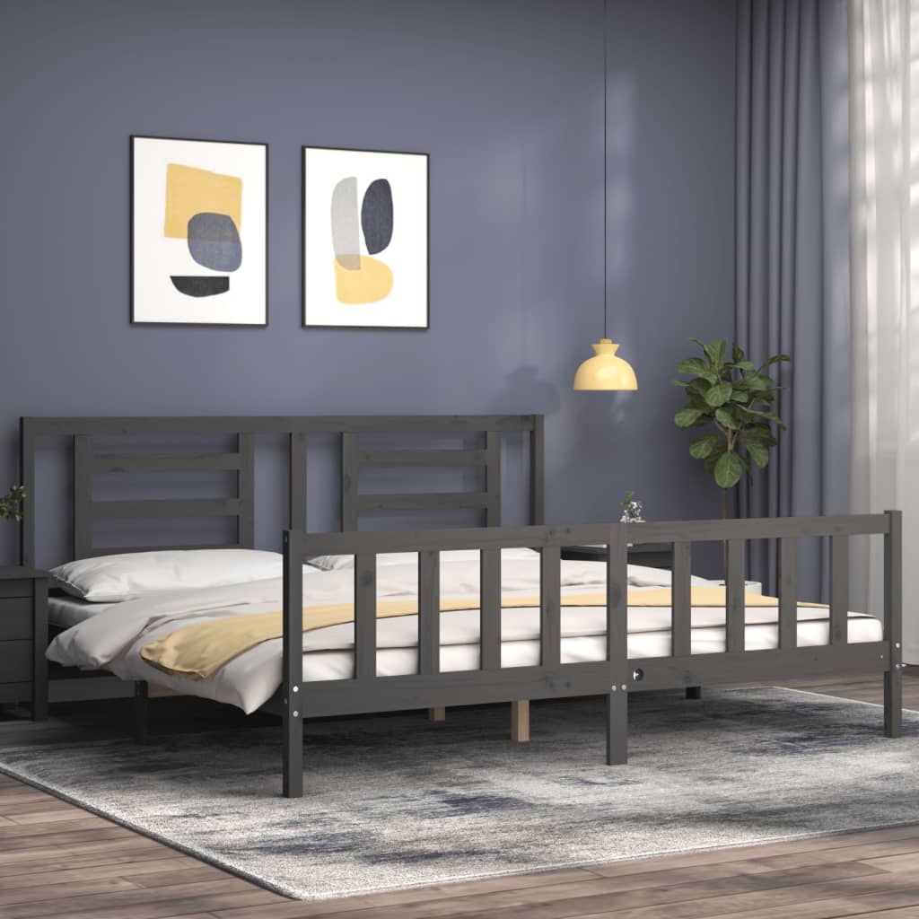 Bed Frame with Headboard Grey 200x200 cm Solid Wood