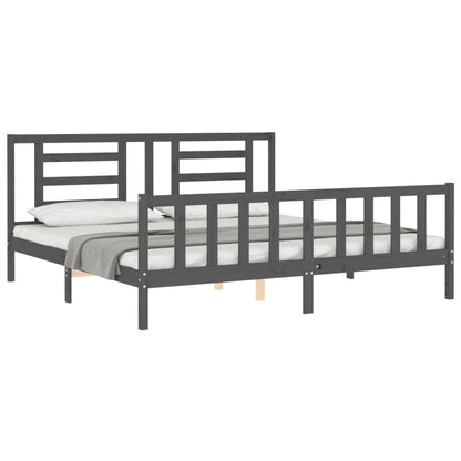 Bed Frame with Headboard Grey 200x200 cm Solid Wood