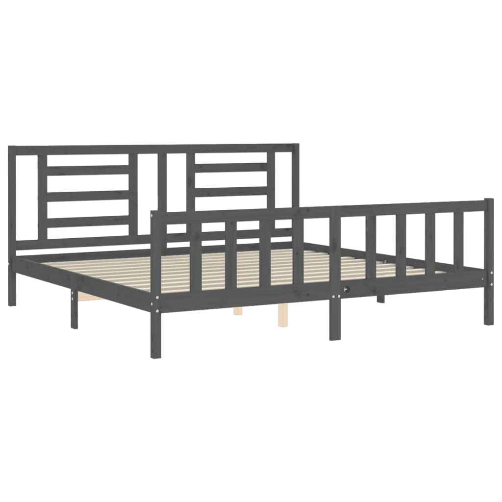 Bed Frame with Headboard Grey 200x200 cm Solid Wood