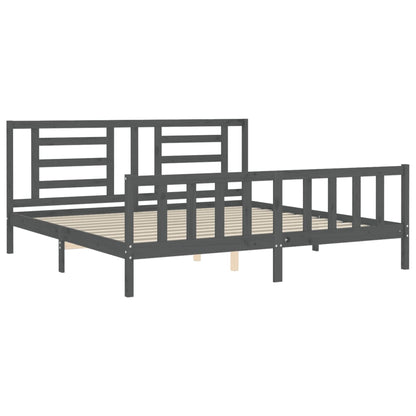 Bed Frame with Headboard Grey 200x200 cm Solid Wood