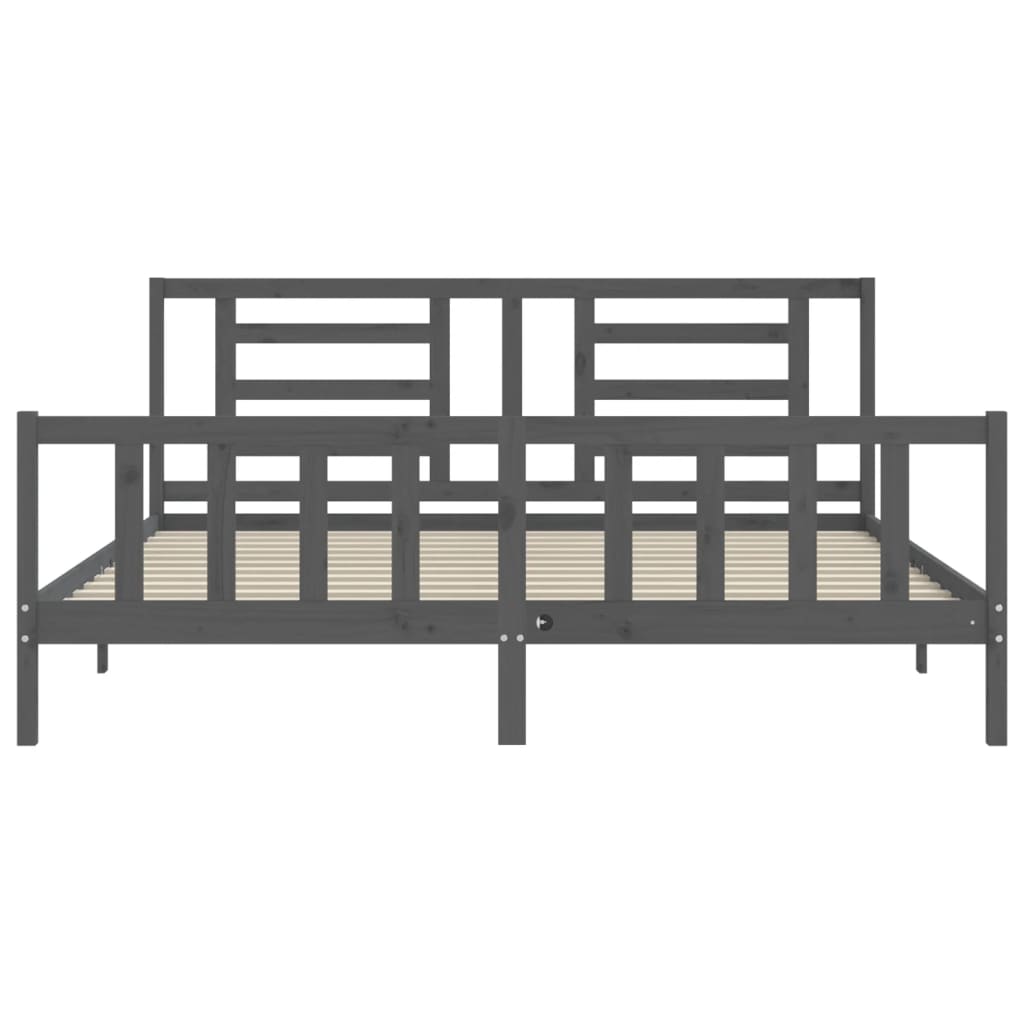 Bed Frame with Headboard Grey 200x200 cm Solid Wood