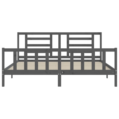 Bed Frame with Headboard Grey 200x200 cm Solid Wood