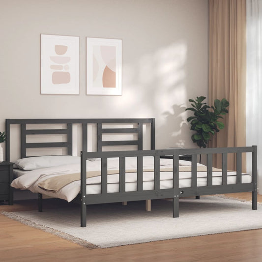 Bed Frame with Headboard Grey 200x200 cm Solid Wood